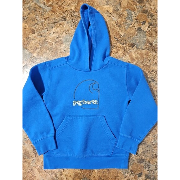 Carhartt‎ Hoodie Boys 8-10 Blue Youth Rain Defender Sweatshirt Kangaroo Pocket - Picture 1 of 8